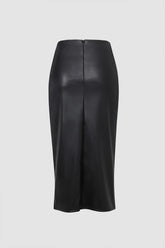 Faux Leather Side Slit Midi Skirt